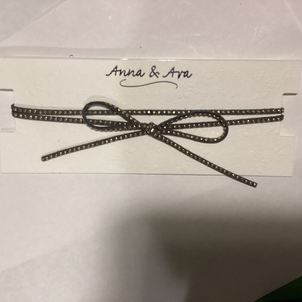 1759 NIP Anna & Ava Double Beaded Cord Choker Necklace w/Gold Beads Bow Center
